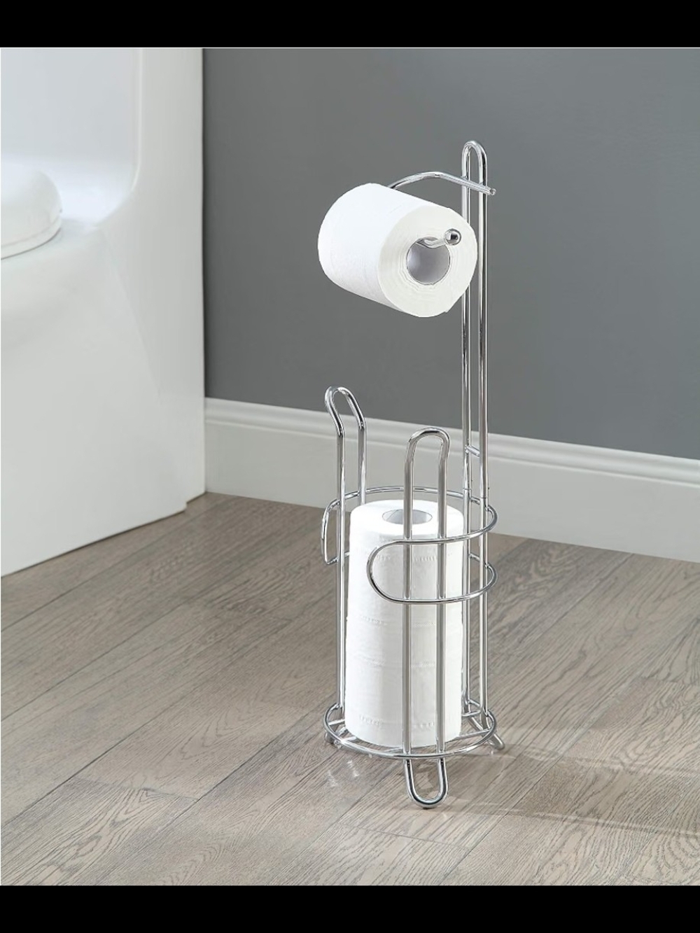 Chrome Free-Standing Toilet Paper Holder with Reserve Storage - Picture 2 of 7